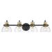 4-Light Black and Gold Bathroom Vanity Light Fixtures Wall Vanity Sconce Over Mirror Dome Shape Clear Glass Shade Black and Gold Finish