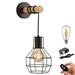 Kiven 1-Light Battery Operated Iron Wall Lamp Vintage Black Rechargeable Wall Sconces E26 Socket Bulb Included(Warm White)Wire Cage Wall Light Fixture