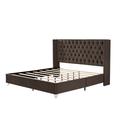 Cheri Bliss King Bed w/ One Nightstand, Button Designed Headboard, Strong Wooden Slats + Metal Legs w/ Electroplate in Brown | Wayfair BCB-02142