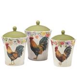 Certified International Floral Rooster Canister Set 3 Pc. 54, 72, 104 Oz. Ceramic in Green/Yellow | 8 H x 9.5 W x 10.25 D in | Wayfair 29149