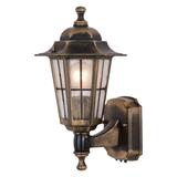 Alcott Hill® Bil Textured Pewter Motion Sensor Dusk to Dawn Traditional Outdoor Wall Light w/ Clear Glass Glass/Metal/Steel in Brown | Wayfair