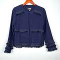 Anthropologie Jackets & Coats | Anthropologie Greylin Linen Audrey Tweed Fringe Jacket Blazer Size S Blue | Color: Blue | Size: S