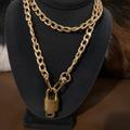 Louis Vuitton Jewelry | Louis Vuitton Gold Finish Vintage Lock/Key With 16” Gold Finish Chain. | Color: Gold | Size: 16”& 2”