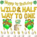 Wild and Halfway to One Decorations - Six Month Birthday Decorations with Wild Half Way to One Balloon Banner 1/2 Way to One Cake Topper Palm Leaves for Boy Girl Jungle Theme Half Birthday