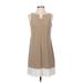 New York Clothing Co. Casual Dress - A-Line Keyhole Sleeveless: Tan Print Dresses - Women's Size Small