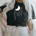 T-shirt manches courtes pour femme humoristique et esthétique motif Stay Interface Moon céleste