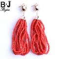 Bojiu – boucles d'oreilles pendantes pour femmes colorées perles de verre pompon goutte d'eau