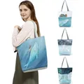 Sacs à main imprimé baleine fille série mer fraîche mignonne sac de shopping bleu grande
