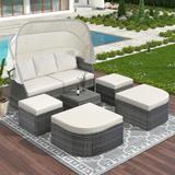 Oaks Aura Outdoor Patio Furniture Set Daybed Sunbed with Retractable Canopy Conversation Set Wicker Furniture Sofa Set