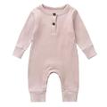 Honeeladyy Kids Baby Toddler Clothes Newborn Baby Spring And Autumn Clothes Comfortable Solid Color Round-neck Rompers Pink 6-9 Months Clearance under 5$