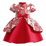 2T Baby Girl s Dress Princess Dress Formal Party Dress 2-3T Girls Chi-pao Dress Short Sleeve Cheongsam Dress Red