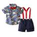 LOVEBAY 1-6T Summer Toddler Suit Baby Boys Clothes Sets Short Sleeve Cute Cartoon Dinosaur Bowtie Shirt+Overall Shorts Gentleman Outfits Suits (Style A)