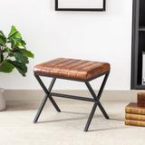 Trent Austin Design® Pollman Iron Vanity Stool Faux Leather/Upholstered/Leather in Red/Brown | 18.1 H x 18.3 W x 17.7 D in | Wayfair