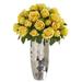 Nearly Natural 20 in. Rose Artificial Arrangement in Silver Vase