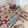 Couverture en tricot pour canapé motif tournesol style coréen Kawaii tapisserie pour lit salon