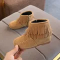 Bottines courtes en faux daim avec pompon pour fille chaussures de princesse à la mode pour enfant