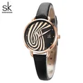 Shengke – montres à Quartz pour femmes Design Original bracelet en cuir noir nouvelle collection