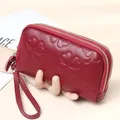 Portefeuille long en cuir véritable à double fermeture éclair pour femme sac à main en cuir de