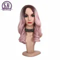 MSIWIGS – perruque synthétique longue ondulée pour femmes deux tons rose cendré faux cheveux