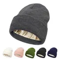 Bonnets doublés en satin pour hommes et femmes bonnets épais bonnet chaud casquettes Skullies