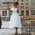 Rodrsya – Robe De Mariée courte en Satin ligne a croisé Vintage à lacets longueur thé épaules