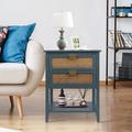 Bay Isle Home™ Master Classical Nightstand w/ 2 Rattan Drawers, Bedside Table w/ Storage, End Table Wood in Blue | 28 H x 22 W x 15.7 D in | Wayfair