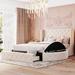 Platform Bed Queen Size Storage Velvet Bed with Wingback Headboard and 1 Big Drawer, 2 Side Storage Stool for Bedroom