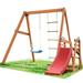 [US IN STOCK] Outing Wood Swing Set with Wood Roof and Monkey Bars Swing-N-Slide Set Kids Climbers - Yellow Slide Amber