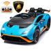 iRerts Blue 24V Lamborghini Ride on Cars with Remote Control Battery Powered Kids Ride on Toys for Boys Girls 3-8 Ages 4 Wheels Electric Cars for Kids with Bluetooth/Music/USB Port/Max 5 mph Speed