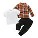 Toddler Kids Clothes 3Pcs Baby Boy Clothes Baby Plaid Shirt Coat Pants T Shirt Set Outfit Set For 6-12 Months