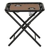 Woodard Sunny Isles Folding Side Table with 2 Cup Holders for Zero Gravity Chair Mocha Tan