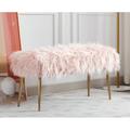 Guyou Modern Faux Fur Entryway Bench Upholstered Ottoman Bench with Metal Legs Furry End of Bed Accent Bench Stool for Living Room Bedroom Pink