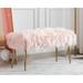 Guyou Modern Faux Fur Entryway Bench Upholstered Ottoman Bench with Metal Legs Furry End of Bed Accent Bench Stool for Living Room Bedroom Pink