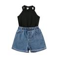 ASEIDFNSA Baby Outfits for Girls Baby Girl Cute Stuff Toddler Kids Baby Girl Sleeveless Vest T Shirt Tops Denim Jeans Shorts 2Pcs Set Summer Outfits