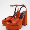 Zara Shoes | Brand New Zara Orange Chunky Platform Heel Sandals Size 6.5 Ref 1344/010 | Color: Orange | Size: 6.5