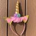 Disney Accessories | Disney Unicorn Headband With Flowers And Sparkly Ears Adult Or Kids | Color: Gold/Pink | Size: Os