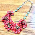 Anthropologie Jewelry | Anthropologie Red Flower Beaded Necklace | Color: Blue/Red | Size: Os