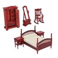 Agatige 6Pcs Dollhouse Bedroom Furniture, Vintage Wooden Simulation Miniature Dollhouse Bed for 1:12 Doll House