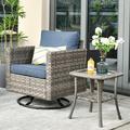 Ovios 2 Pieces Outdoor Patio Furniture Wicker Bistro set with Swivel Chairs and Side Coffee Table for Backyard