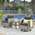 Ovios 3 Pieces Outdoor Patio Furniture Wicker Bistro set with Swivel Chairs and Side Coffee Table for Backyard