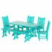 WestinTrends Malibu 6 Piece Outdoor Dining Set with Bench All Weather Poly Lumber Patio Table and Chairs Set 71 Trestle Dining Table with Umbrella Hole 5 Patio Chairs with Bench Turquoise