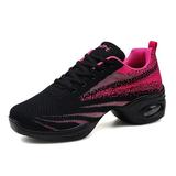 Womens Jazz Shoes Lace-up Sneakers Breathable Mesh Modern Dance Shoes Breathable Air Cushion Split-Sole Outdoor Dancing Shoes Platform Sneakers for Jazz Zumba Ballet Folk red 37