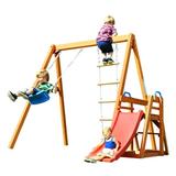 Wooden Swing Set with Slide Outdoor Swing & Slide Playset Backyard Activity Playground Climb Swing Play Structure for Toddlers Ready to Assemble Wooden Swing-N-Slide Set Kids Climbers