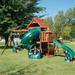 Swing-N-Slide Grandview Twist Wood Backyard Swing Set with Tube Slide Curved Slide Wood Roof Monkey Bars and Swings