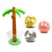 Mozlly Value Pack Inflatable Giant Palm Tree Drink Cooler with 2 Holders & Beach Balls 2 Rose Gold 2 Gold & 2 Silver Premium Heavy Duty Vinyl Flotation Toy for Beach Vacation UV Resistant (9 Items)