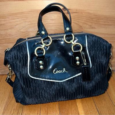 Coach Bags | Coach Ashley Black Patent Leather Gathered Fabric Satchel Brass Hardware. Euc | Color: Black | Size: Os