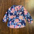 Lilly Pulitzer Tops | Lilly Pulitzer Alexandra Top 100% Silk Navy Pom Pom Size Medium | Color: Blue/Pink | Size: M