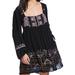 Free People Dresses | Free People Rhiannon Dress Black Peach Purple Embroidery (Sz S) | Color: Black/Purple | Size: S