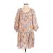 H&M Casual Dress - DropWaist Scoop Neck 3/4 sleeves: Orange Floral Dresses - Women's Size X-Small