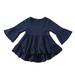 YWDJ 1-6Years Graphic Tees for Girls Kids Fashion Cute Solid Color Ruffles Trumpet s Top Bottoming Shirt Navy 4-5 Years